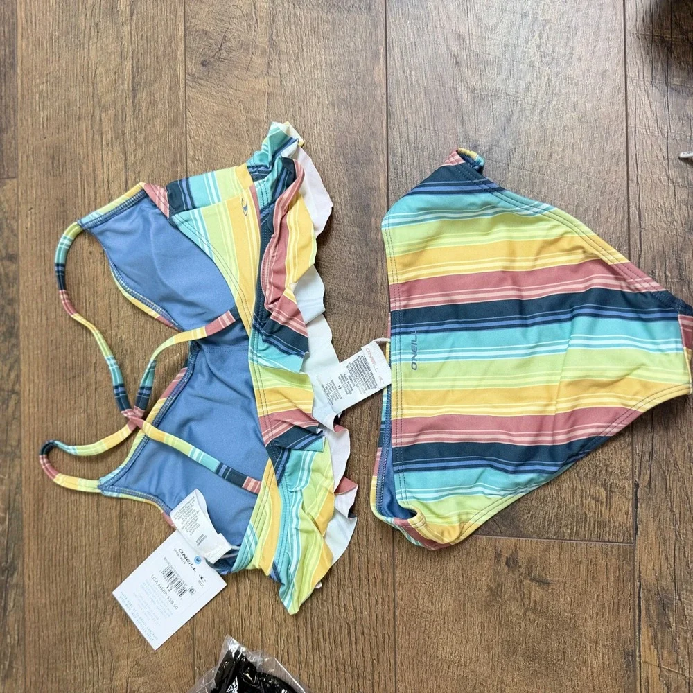 O'Neill Beachbound Stripe Peplum Tri Bikini Set‎ Size 12 NWT